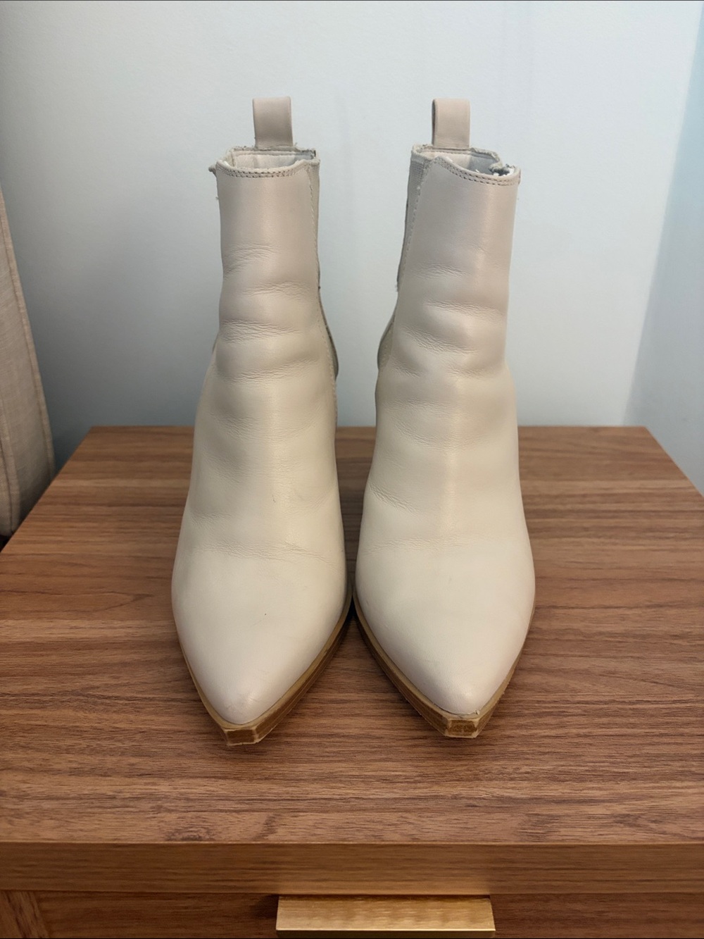 Steve Madden Cream Pointed-Toe Ankle Booties